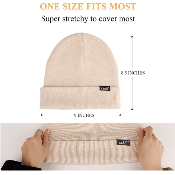 BEIGE UNISEX SATIN LINED (winter) BEANIE HAT (BRAND NEW) - Picture 2 of 5